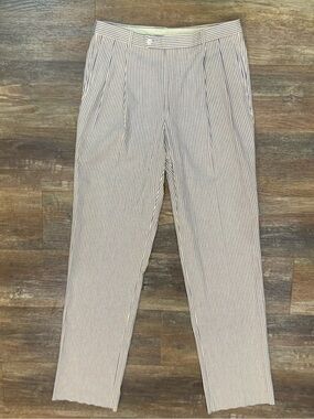 🏷️ NWT Vintage BERLE Pleated Seersucker Trousers Blue/Grey Stripe